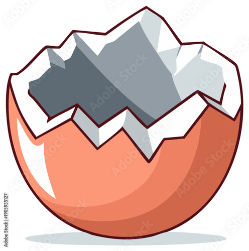 Cracked eggshell halves with a gray interior depicted in a vector image