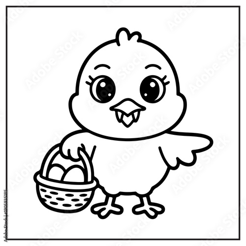 Adorable Chick Holding Easter Egg Basket Coloring Page