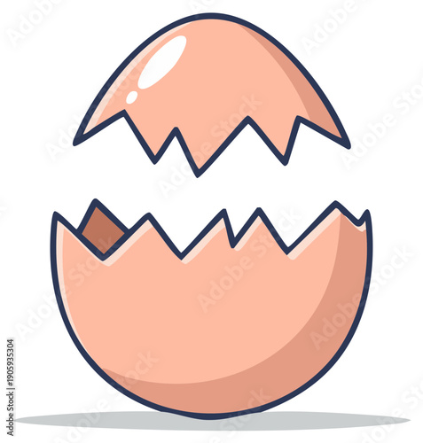 Cartoon illustration of an empty cracked eggshell