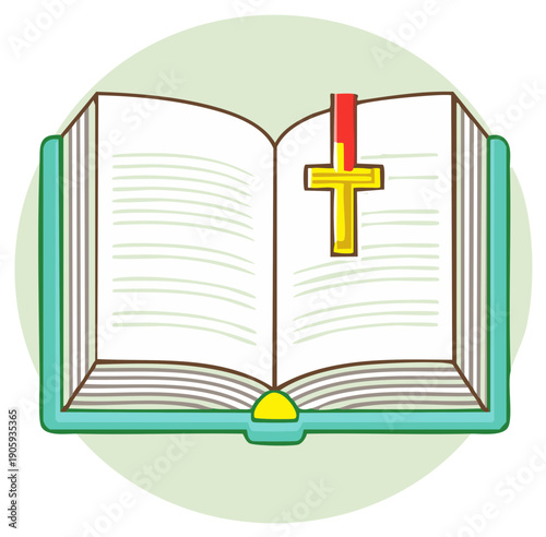 Open Book with Religious Cross Bookmark for Spiritual Guidance
