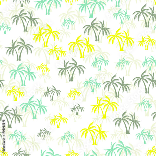Palm jungle seamless pattern. Fabric print with trees. Paradise vector background design. Hawaii style wallpaper. Palm plant simple illustration. Vacation cloth textile print.