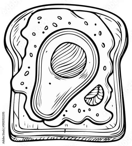 Avocado toast illustration in black and white