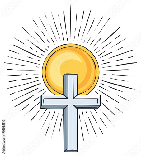 Holy Christian cross with radiating golden circle symbolizing faith and spiritual light