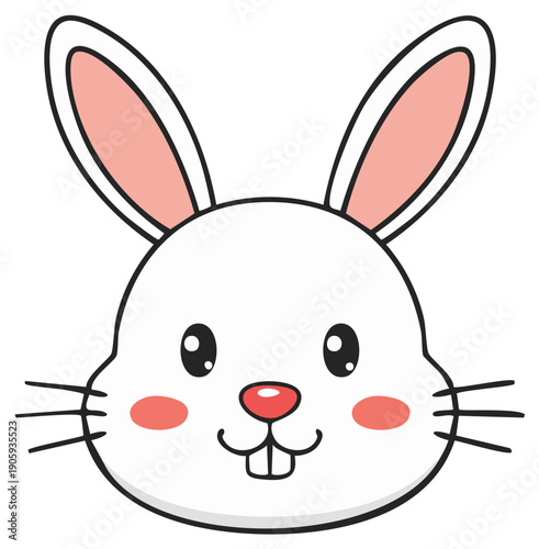 Rabbit Face Cartoon White Fur Two Buck Teeth Long Ears Pink Interior Vector Illustration