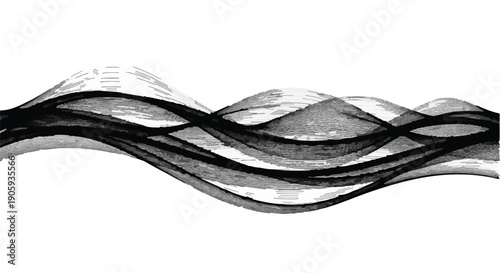 Abstract black and white wave pattern design element on white background for creative modern artistic expression