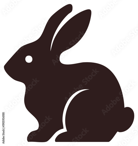 Simple dark brown rabbit silhouette sitting in profile, minimalist wildlife icon