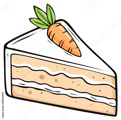 Cartoon Slice of Carrot Cake with White Frosting and Carrot Topping