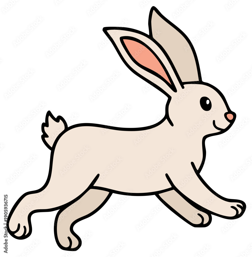 Fototapeta premium Running rabbit animal cartoon illustration on white background
