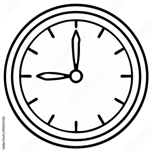 Outline Round Clock Showing Nine O'Clock Time Passing Illustration