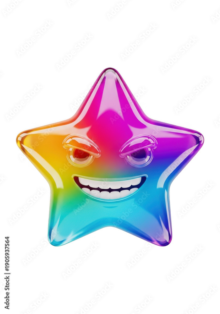 Fototapeta premium Rainbow star character with smiling face isolated on transparent background