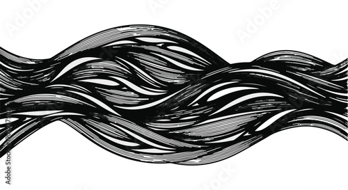 Modern abstract black and white twisted braided pattern illustration design element for creative artistic projects and graphic design applications