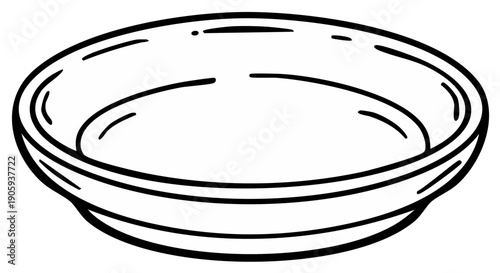 Black and White Illustration of an Empty Ceramic Bowl