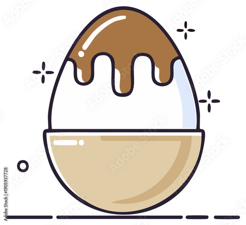 Sweet dessert egg with chocolate glaze in a bowl with shiny effects