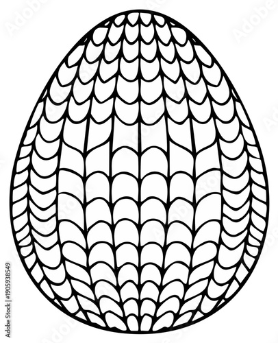Black and White Stylized Egg Outline with Intricate Scale Pattern Decoration