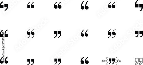 Quotation mark grid illustration—vector of 20 typographic punctuation styles in black on whiteQuotation mark grid illustration—vector of 20 typographic punctuation styles in black on white