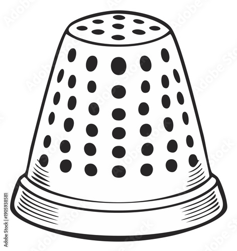 Iconic thimble with numerous perforations for sewing and crafting protection