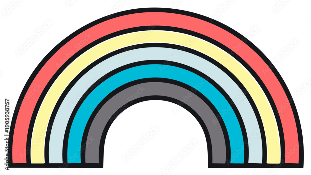 Obraz premium Vibrant Cartoon Rainbow Arch with Soft Pastel Colors and Black Outline