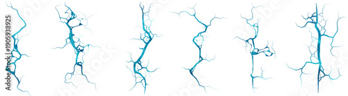 Blue Lightning Crack Energy Lines Isolated on White Background