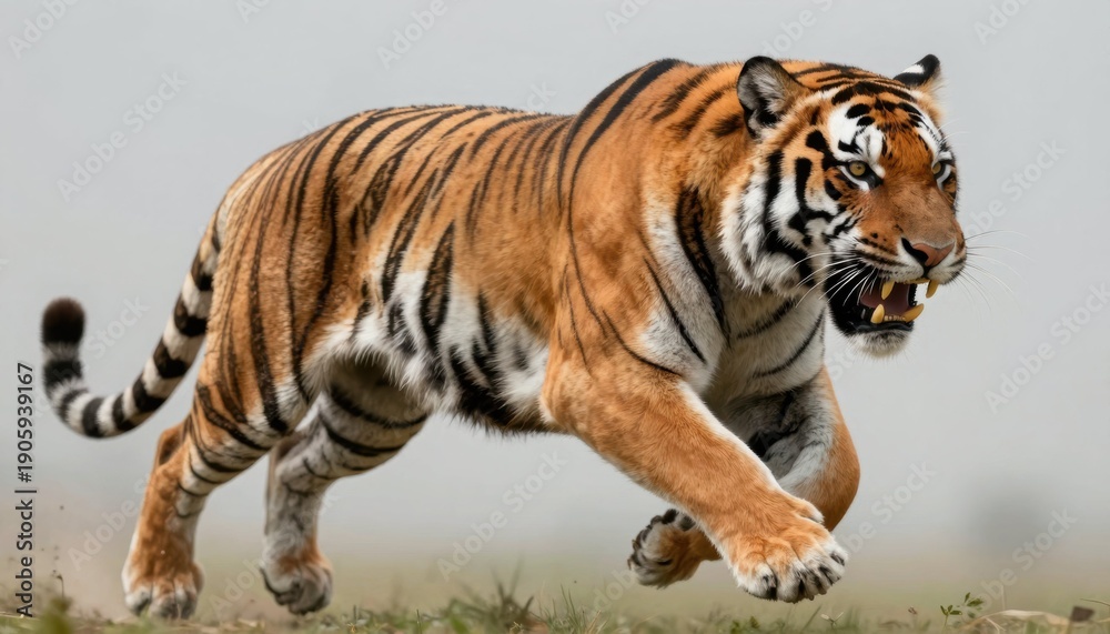 Obraz premium Running tiger in the wild nature photography dynamic environment close-up view wildlife concept
