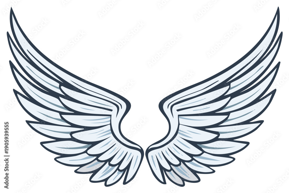 Fototapeta premium Stylized Blue White Angel Wings Illustration Graphic Spread Wide Open