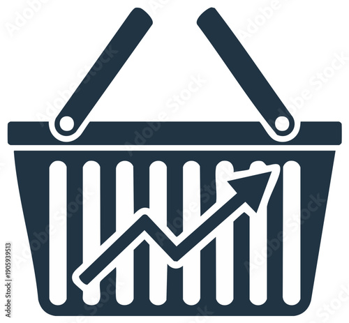 Retail sales growth and consumer spending increase concept with shopping basket and upward arrow graph icon
