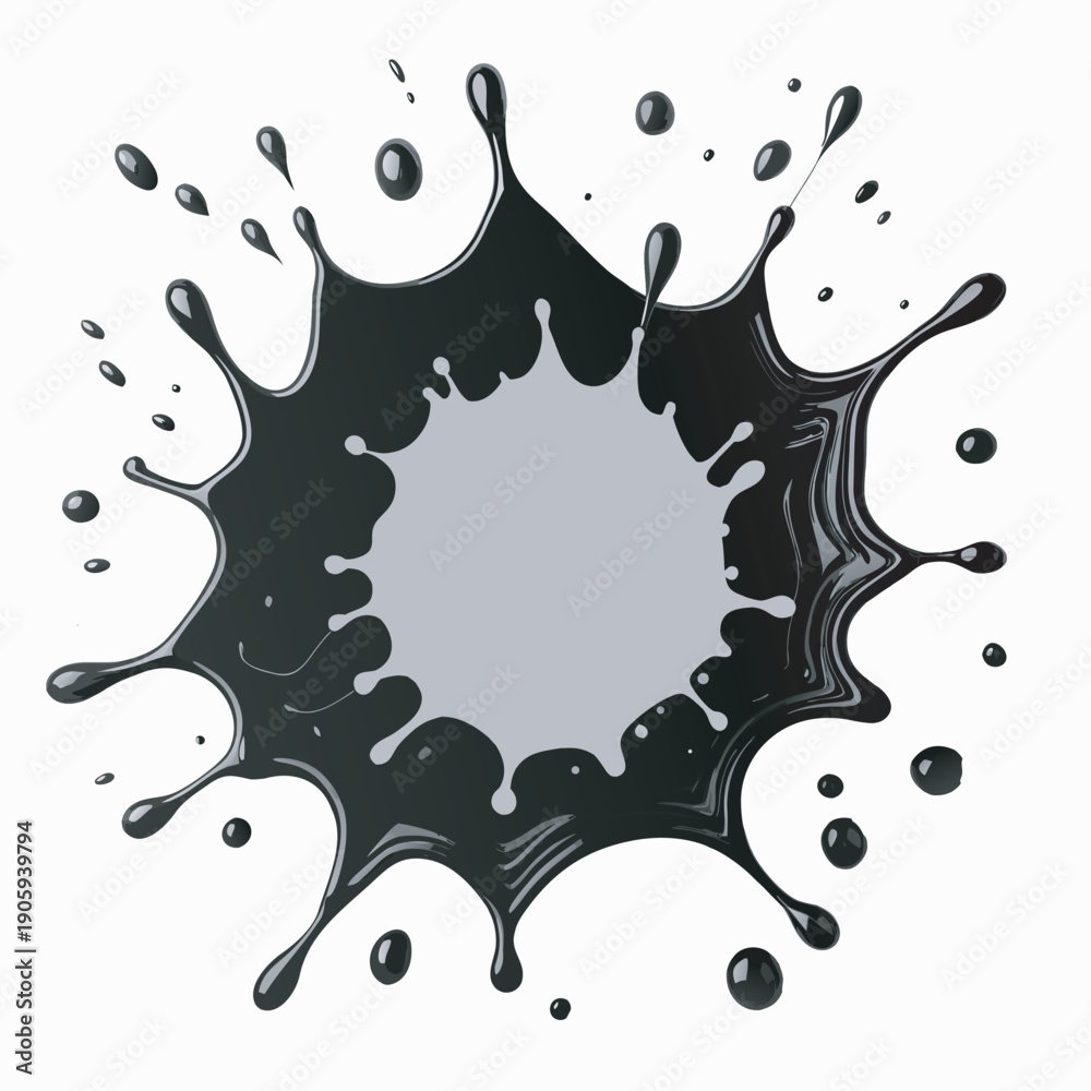 Naklejka premium Black Ink Splash Circle with Hollow Center