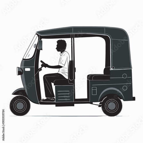 A man drives a truck with a trailer carrying cargo, representing industrial transportation and delivery equipment