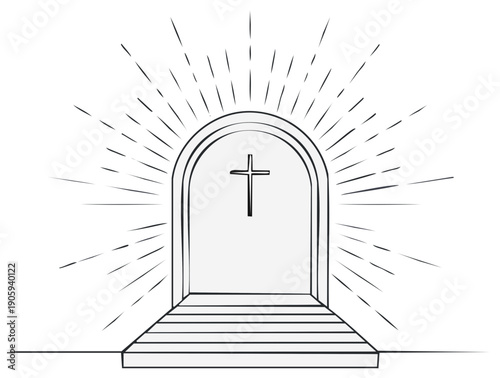 Glowing Archway with Cross and Steps Radiating Light - Religious Symbolism
