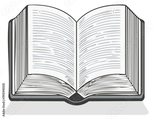 Open Hardcover Book Showing Two Blank Pages with Faded Lines, Shadow