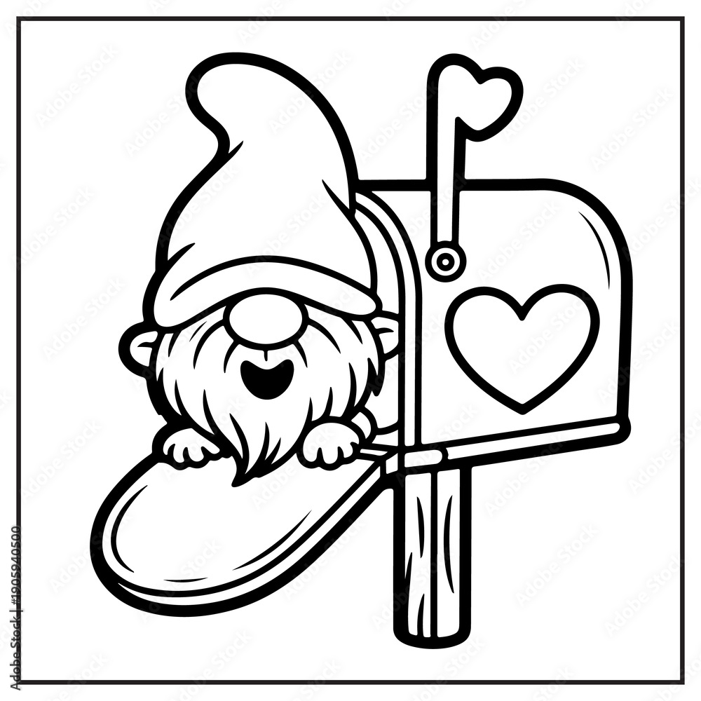 Obraz premium Gnome Peeking Out Of Mailbox Coloring Page valentine