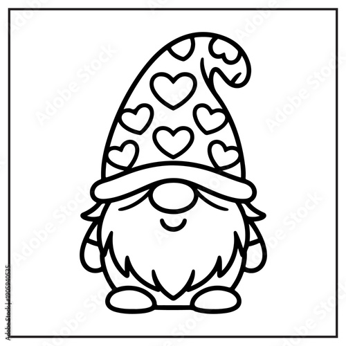 Valentine Gnome With Hearts On Hat Coloring Page love