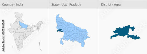 Agra_Vector_Map_UP_state detailed map illustration graphic for educational reference, geographic visualization, design layouts, presentations, digital