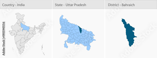 Bahraich_Vector_Map_UP_state detailed map illustration graphic for educational reference, geographic visualization, design layouts, presentations, dig