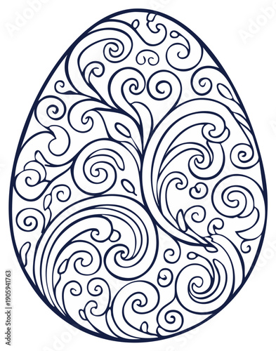 Detailed Easter egg vector illustration with elaborate scrollwork and elegant organic swirl patterns design