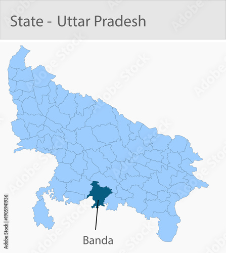 Banda_Uttar_pradesh_Map_UP_state detailed map illustration graphic for educational reference, geographic visualization, design layouts, presentations,