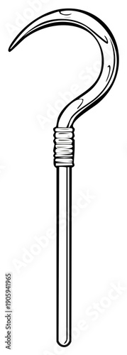 Isolated hook with a handle, a simple illustration with a curved upper part and a straight lower part