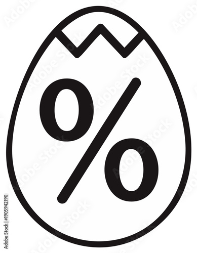 Easter egg with percentage symbol inside cracked shell for sale or discount announcement