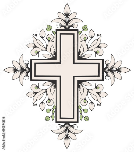 Elegant Christian Cross with Floral Decorative Embellishments Classic Religious Symbol
