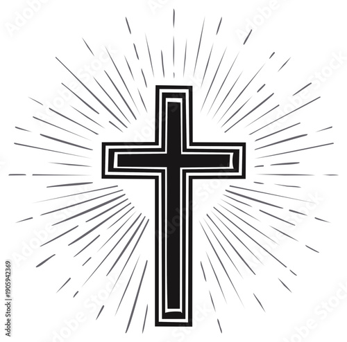 Religious cross symbol with radiating lines, representing faith and spirituality.