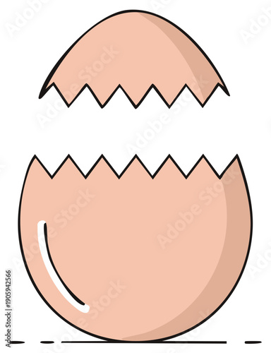 Broken eggshell cracked with zig zag pattern ready for a hatchling, simple illustration
