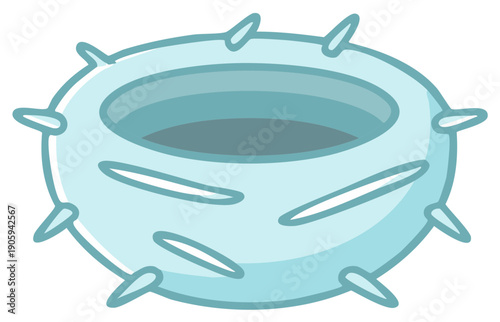 Light blue cartoon drawing of a spiky nest or abstract container with a deep hollow center