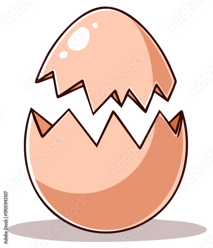 Cartoon illustration of cracked eggshell with jagged edges against a light background