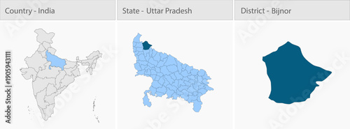 Bijnor_Vector_Map_UP_state detailed map illustration graphic for educational reference, geographic visualization, design layouts, presentations, digit