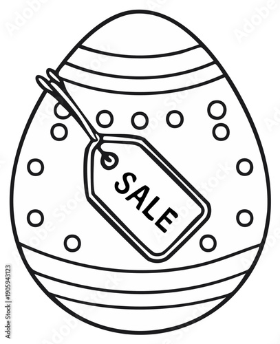 Easter egg illustration with sale tag. Promotional or discount concept for holiday.