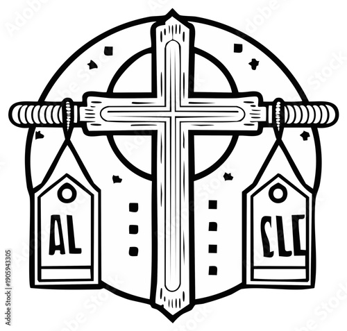 Vintage Cross with Religious Symbolism and Decorative Elements