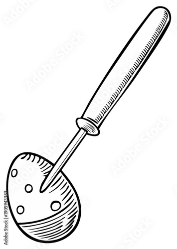 Sketch of Skimmer Spoon with Oval Head and Handle, Hatching Lines Shading, Cooking