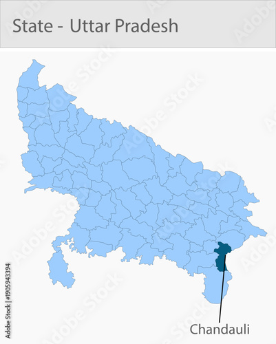 Chandauli_Uttar_Pradesh_Map_UP_state detailed map illustration graphic for educational reference, geographic visualization, design layouts, presentati
