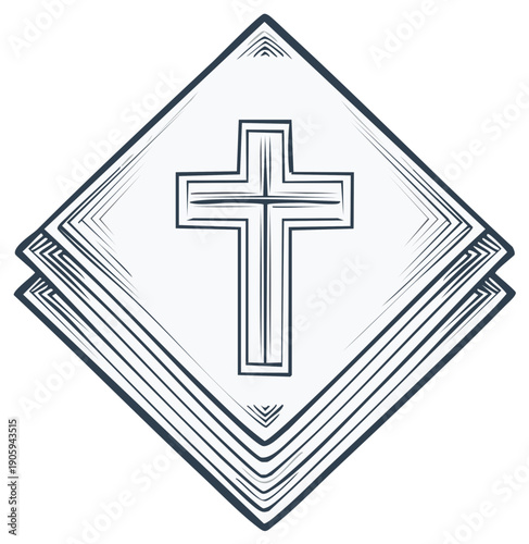 Religious Symbol Cross Graphic on Stacked White Cloth Elements