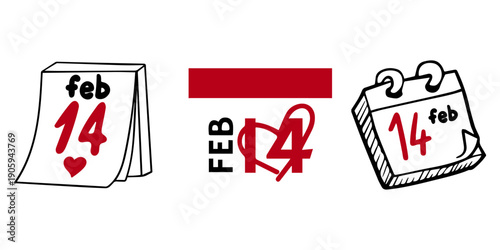 Valentine’s Day February 14 Calendar Icon Set