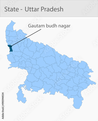 Gautam_budh_nagar_Uttar_Pradesh_Map_UP_state detailed map illustration graphic for educational reference, geographic visualization, design layouts, pr
